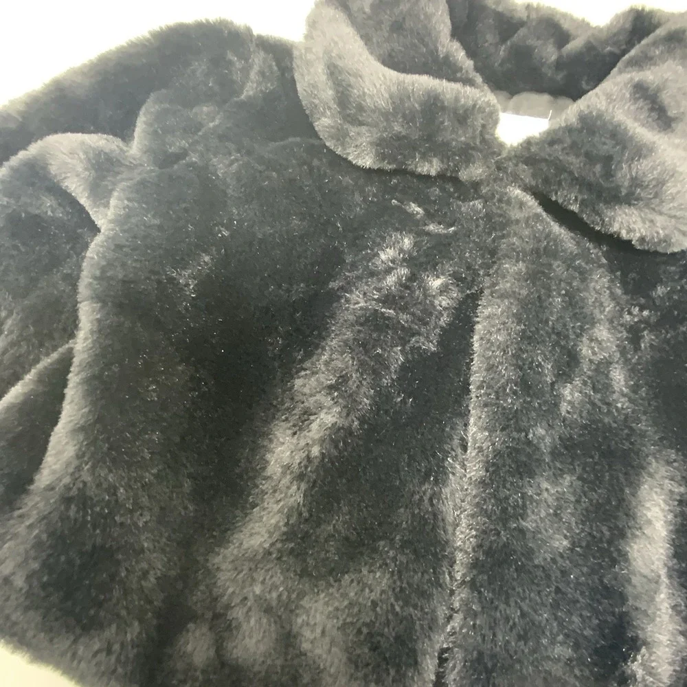 Rare Editions Collared Faux Fur Jacket Toddler Girls Size‎ 5 Black Long Sleeve